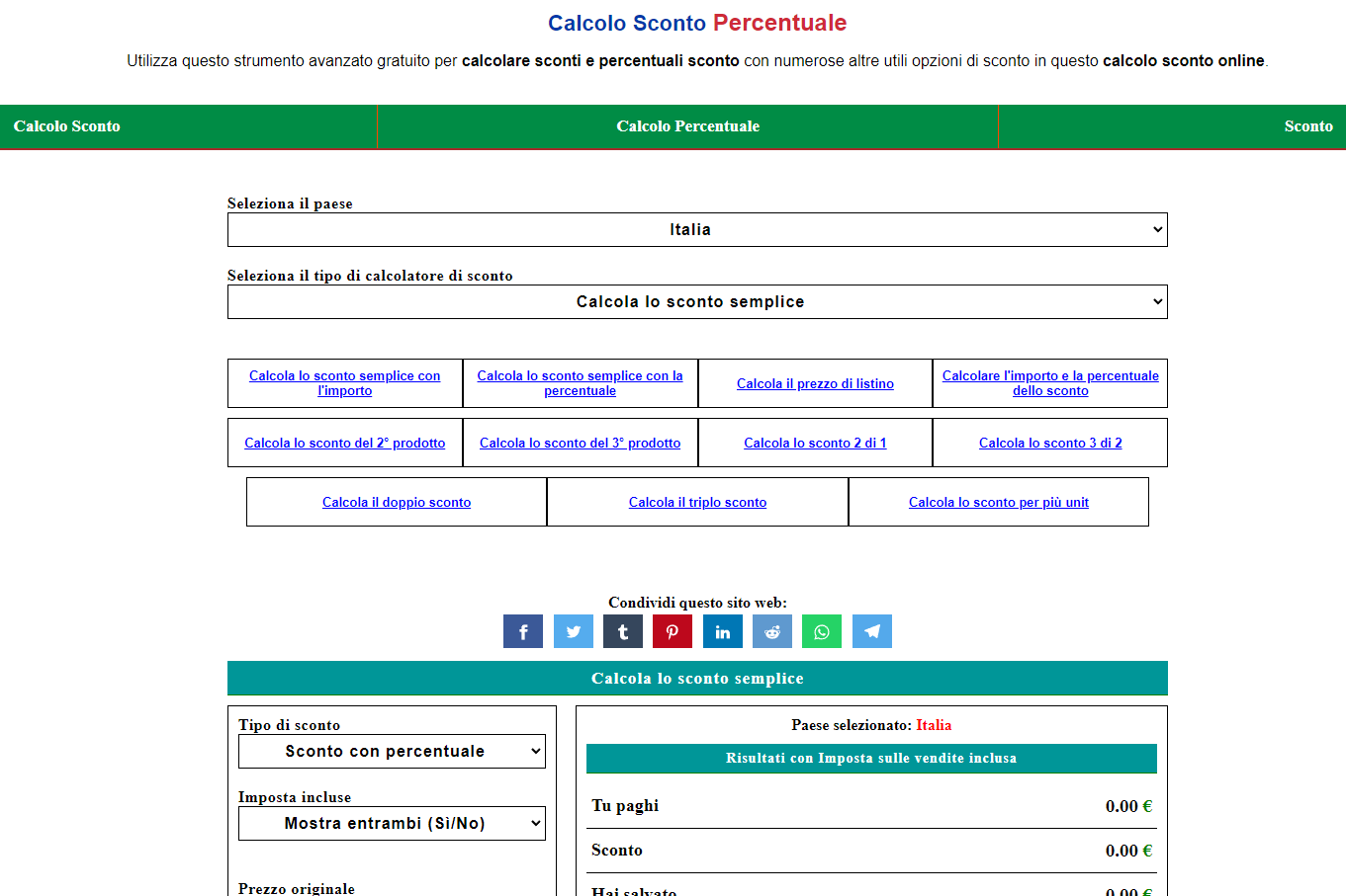 Calcolo Sconto Percentuale